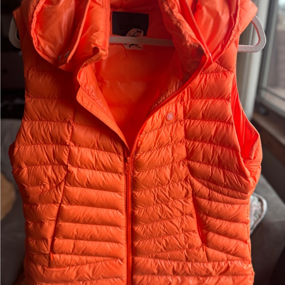 G/FORE Orange Quilted Puffer Vest with Hood L